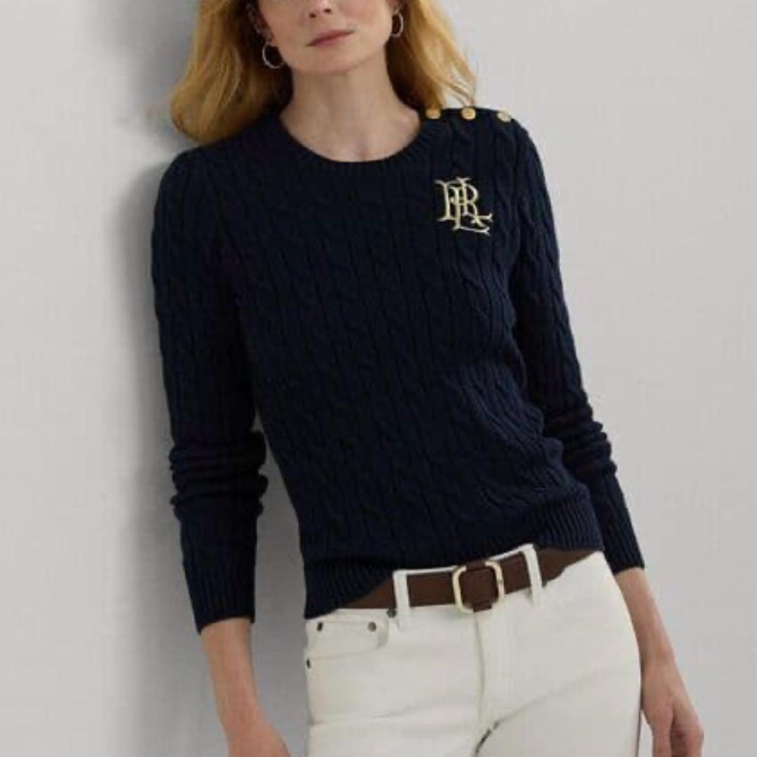 RALPH LAUREN ボタントリムケーブルニット