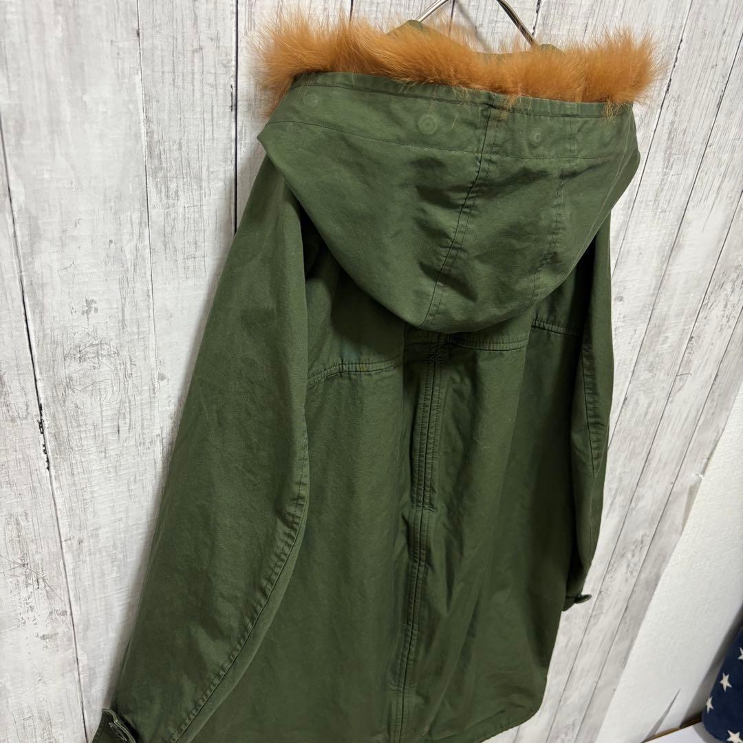 MUVEIL アクリル刺繍モッズコート　ブルーフォックスファー　フード　38