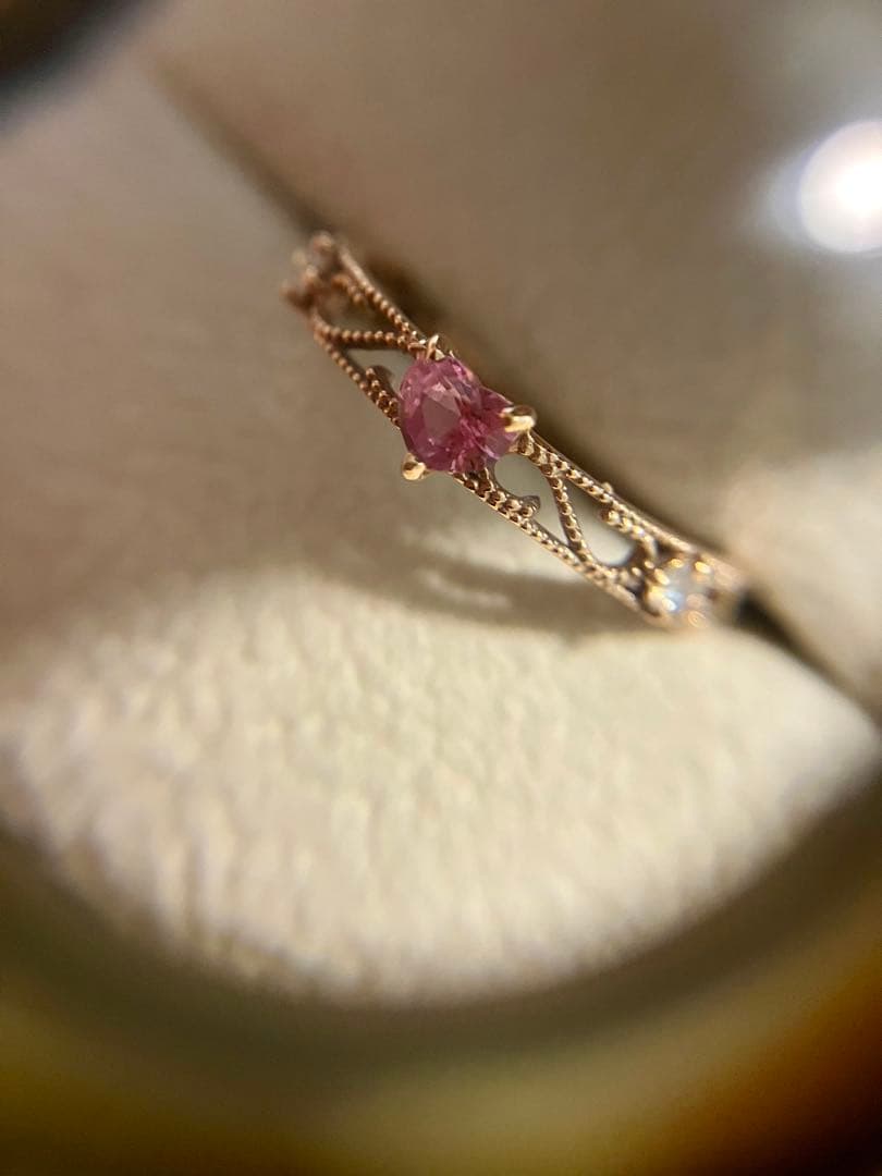 t*m様 K10＊パバラチアサファイアハート&ダイヤの透かしリングです