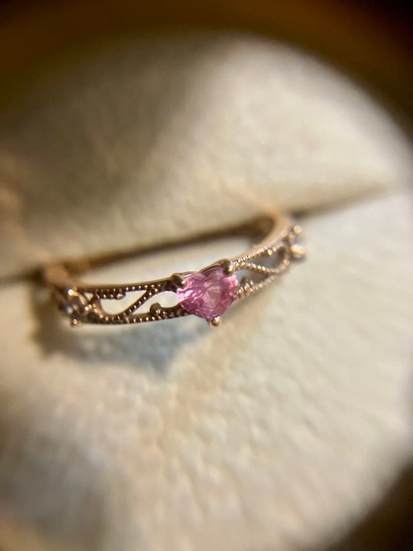 t*m様 K10＊パバラチアサファイアハート&ダイヤの透かしリングです