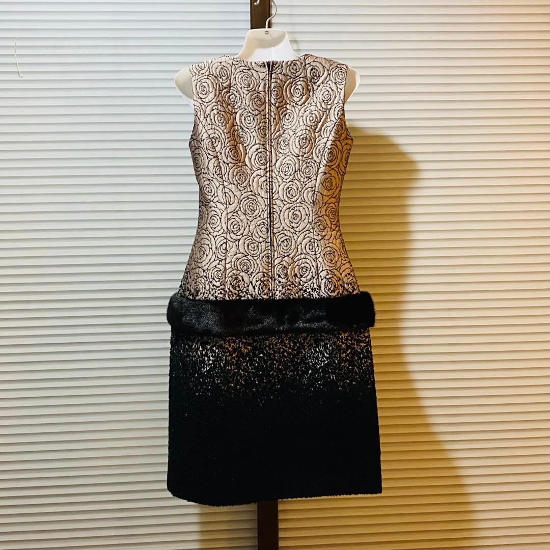 イタリー製　ツィード　ワンピース　パーティードレス　ミンク付き