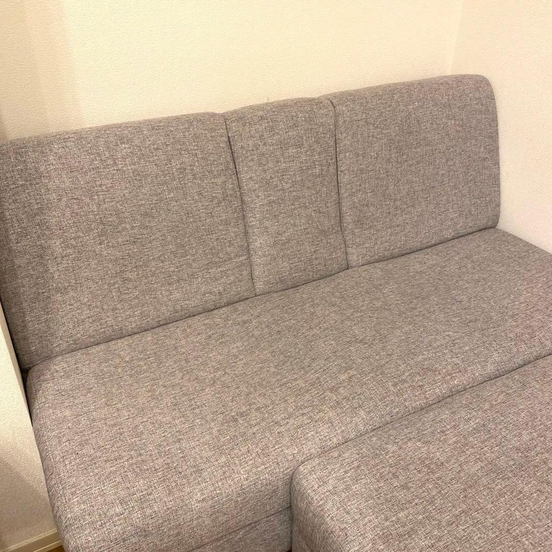 【ソファ部分のみ】グレー ソファ シングルベッド　オットマン付き　肘掛け付