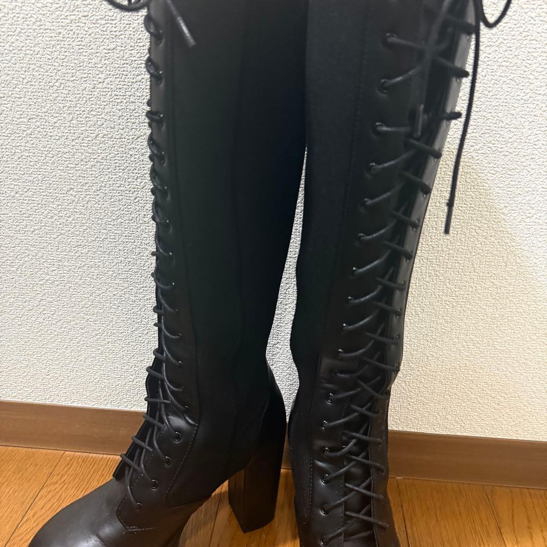 最終値下げ 新品 EGOIST エゴイスト サイドニットレースUPブーツ ロング