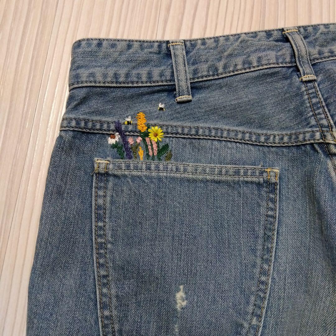 45R★ライ麦デニムのシャルロット5遖加工（フラワー・清）