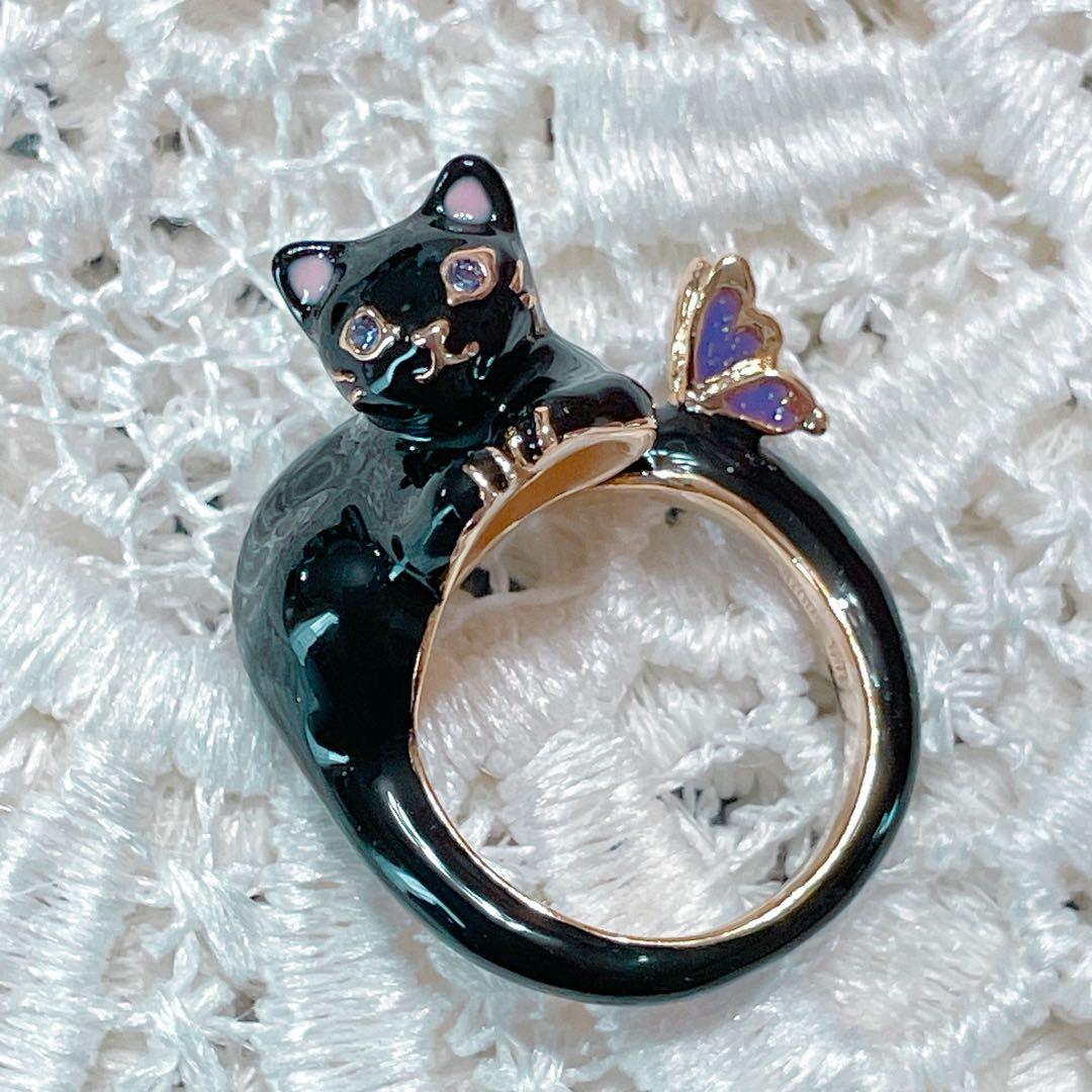 【未使用✨現行品】　ANNA SUI 猫モチーフ リング　黒猫