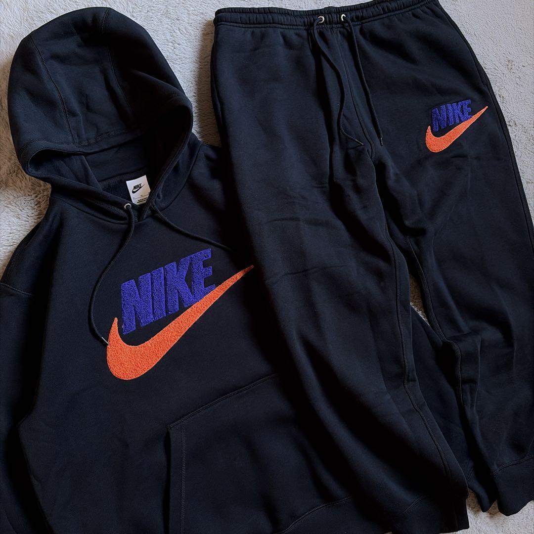 新品 ナイキ ロゴ刺繍 セットアップ 上下セット ブラック オレンジ L