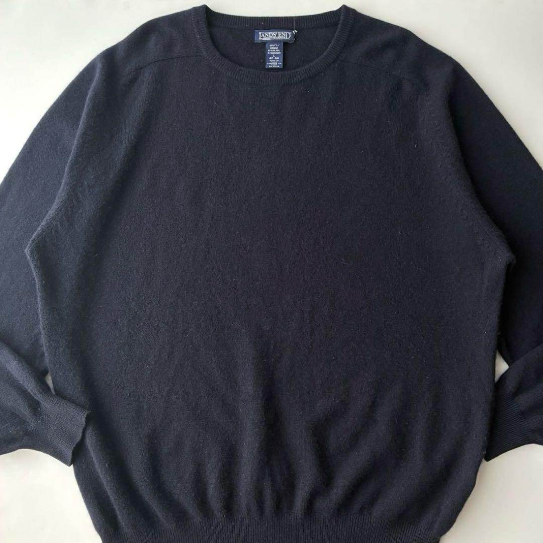 美品 カシミヤ LANDS ENDネイビー ニット クルーネック セーター L