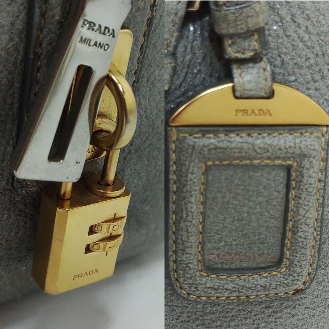 プラダ ミニボストンバッグ ハンドバッグ レザー A4可 シルバー ギャラ付