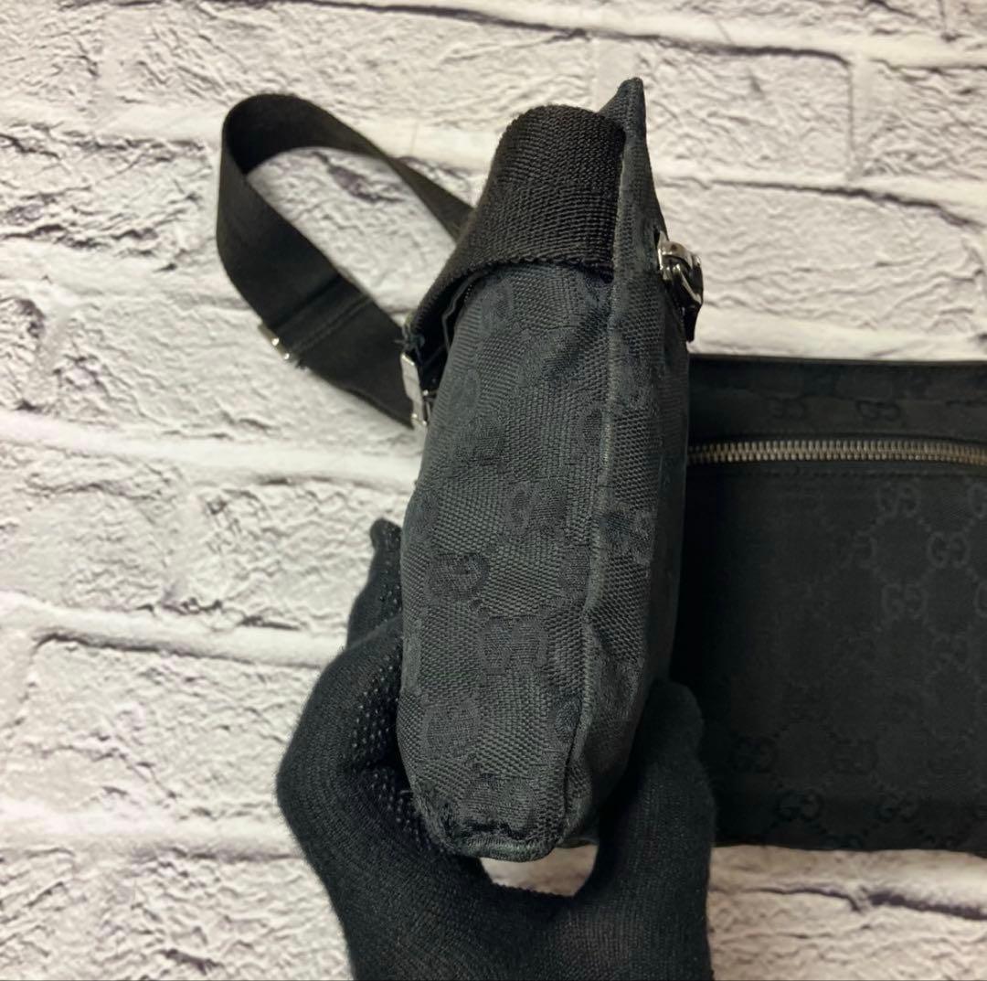 グッチ GG柄 キャンバス レザー 黒 ウエストポーチ ボディバッグ