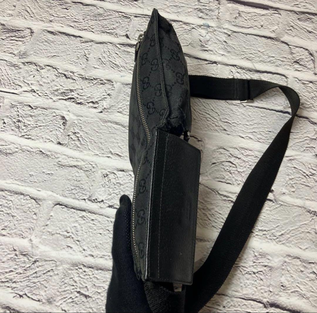 グッチ GG柄 キャンバス レザー 黒 ウエストポーチ ボディバッグ