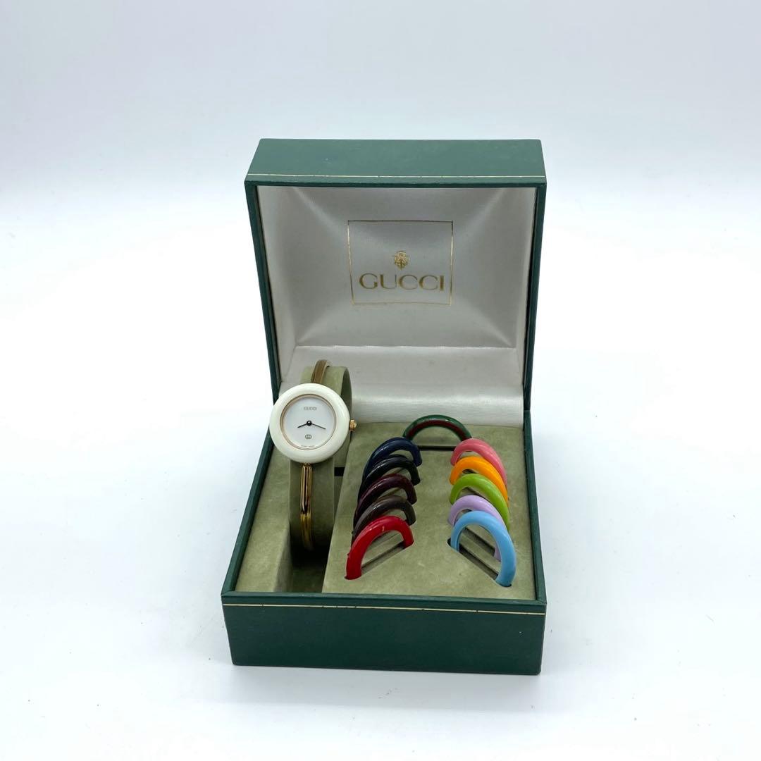 極良品☆稼働　GUCCI チェンジベゼル　新品電池　レディース腕時計