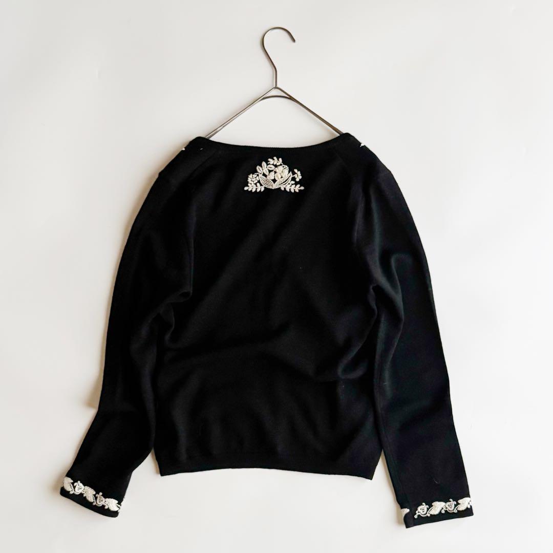 ケイタマルヤマ ウールカシミヤ ニット カーディガン 花刺繍 黒 1 フラワー