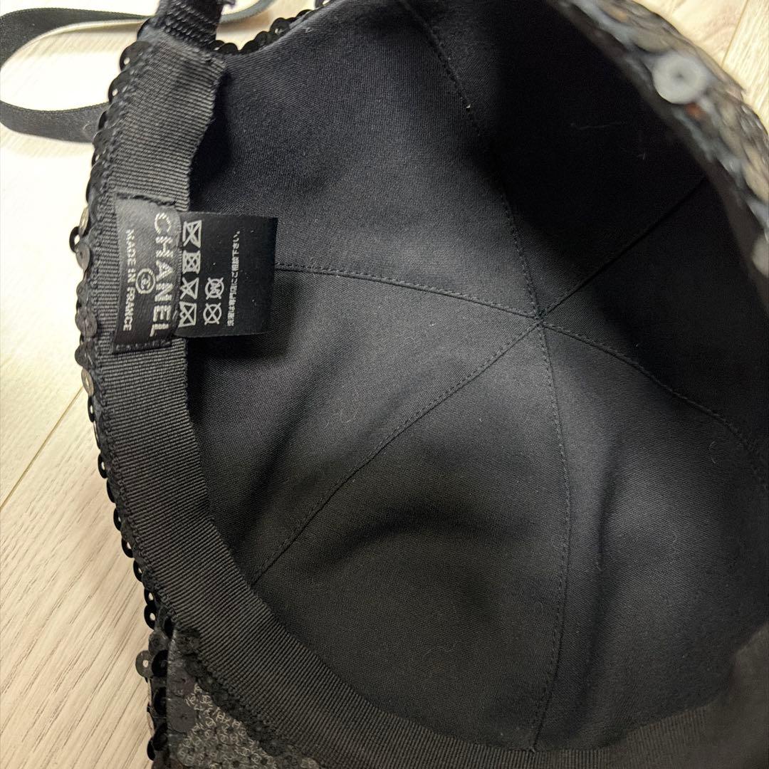 CHANEL スパンコールキャップ 黒