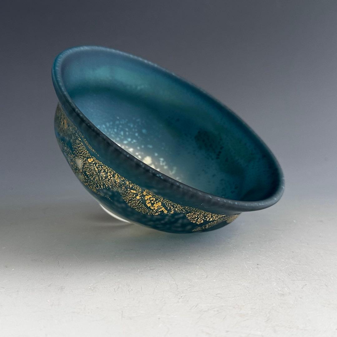 茶道具　彩色金銀箔入　クリスタル　茶碗　大川薫　共箱　ガラス　硝子　夏茶碗　茶会