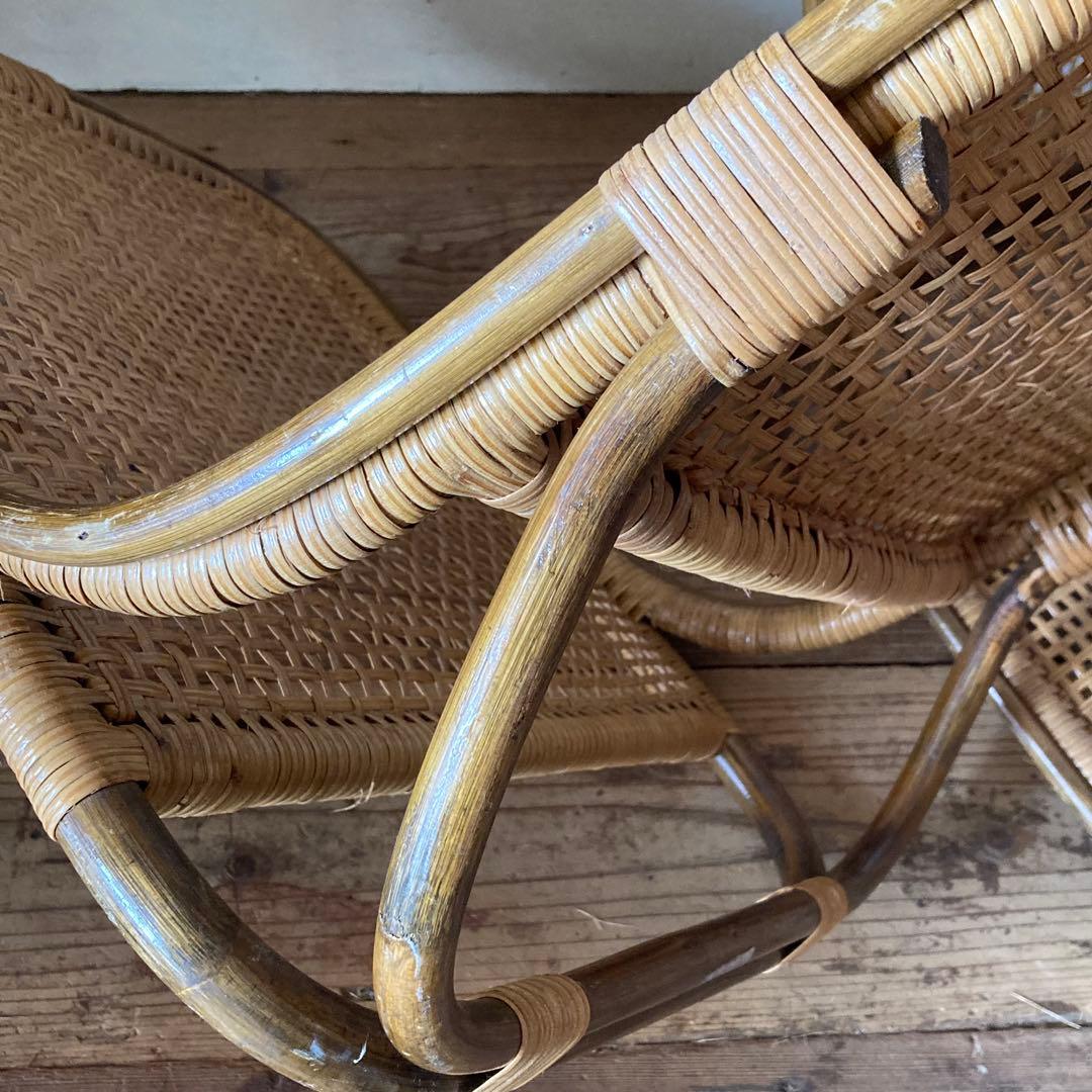 2脚セット ヴィンテージラタン 座椅子 和モダン レトロ 古民家