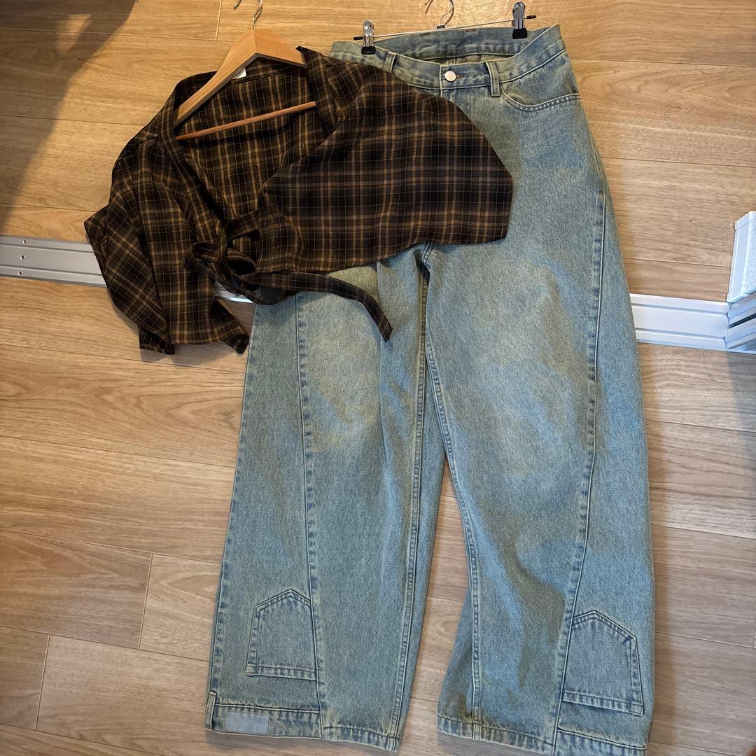 Knuth Marf shirt wrap denimpants/blueデニム