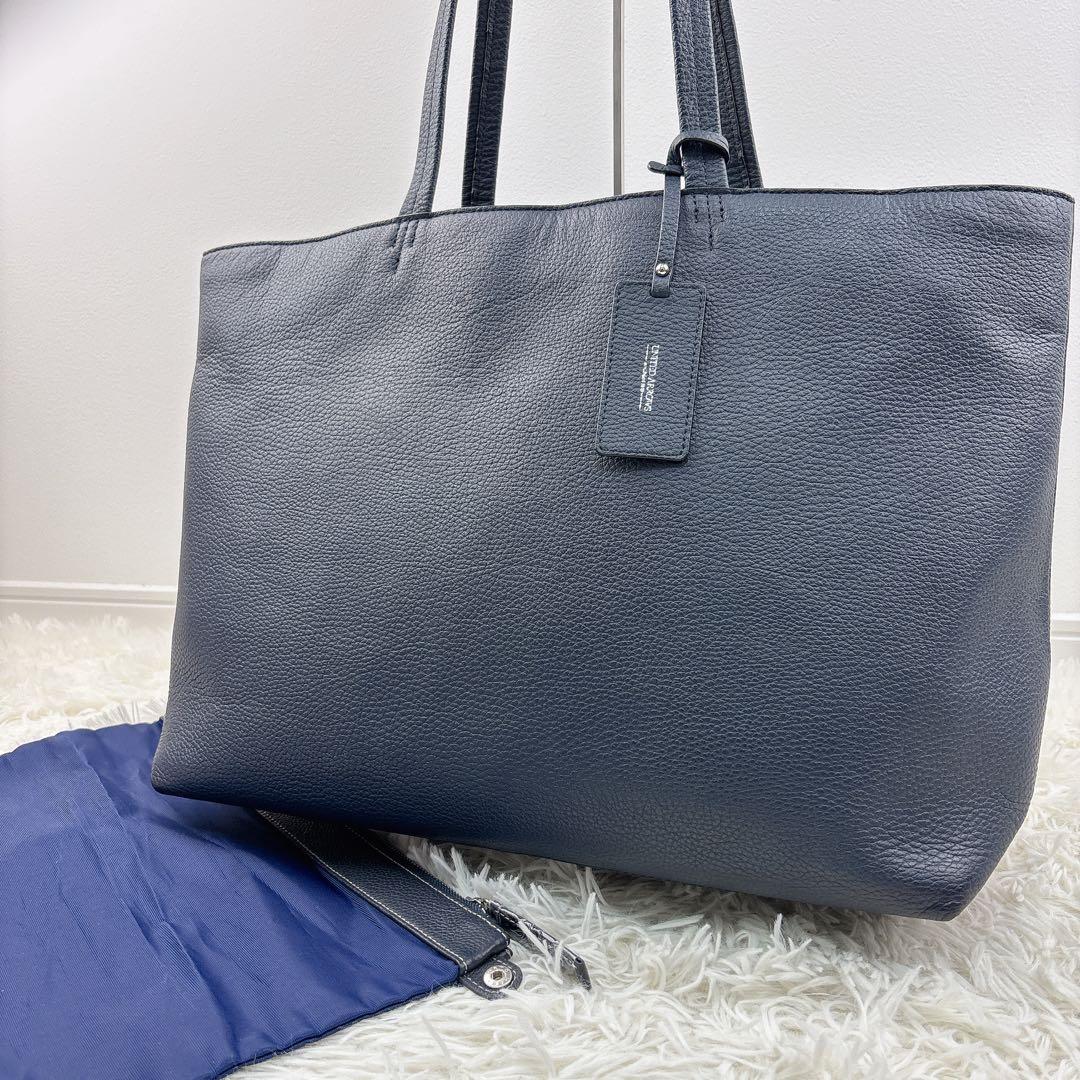 美品✨ユナイテッドアローズ レザートート ネイビー ポーチ付 A4大容量