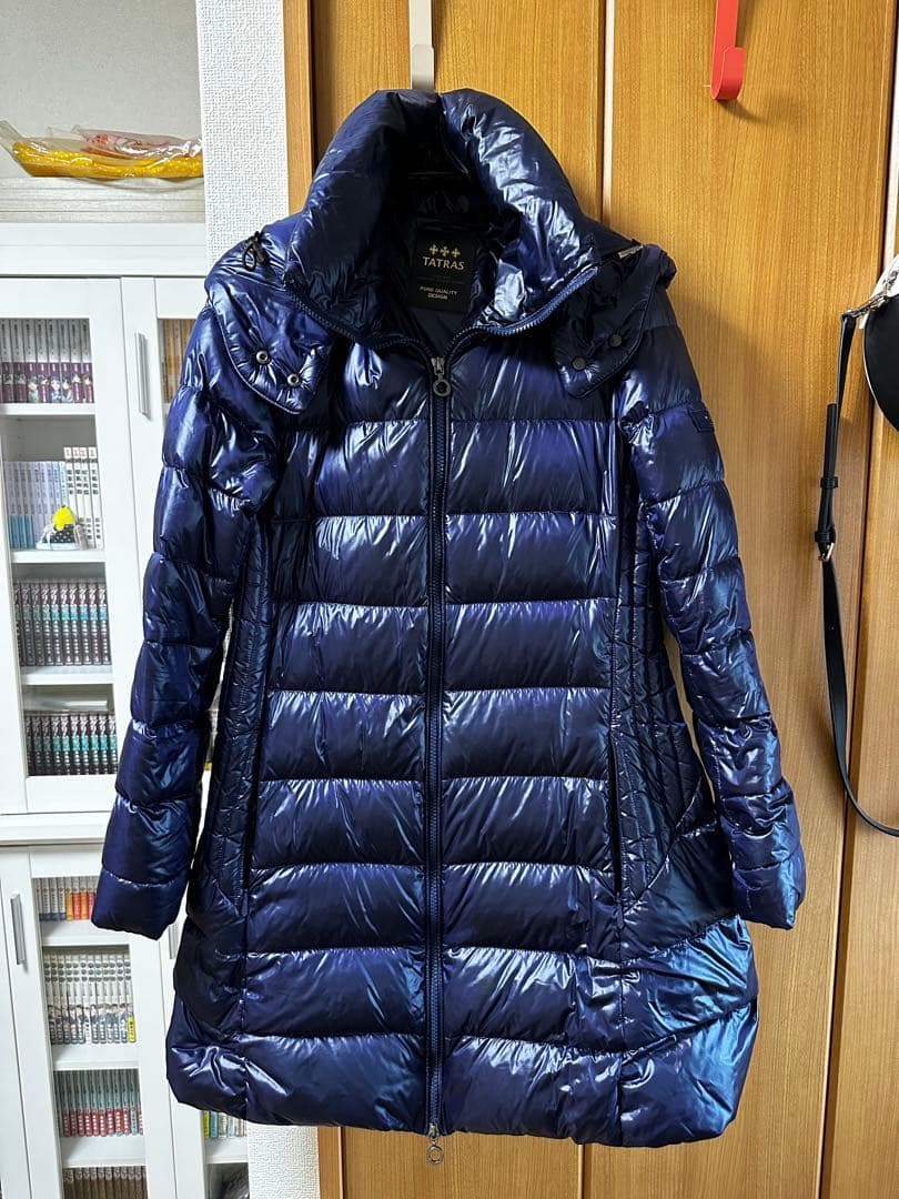 TATRAS グースダウン フード付きロングダウンジャケット ネイビー