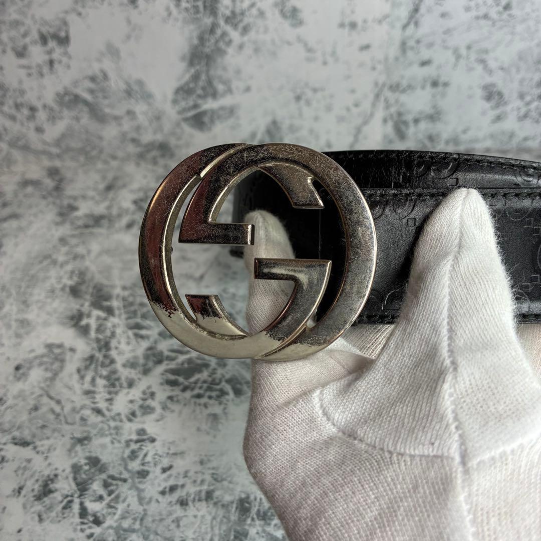 ✨GUCCI✨　グッチ　ベルト　ブラック　黒　　シマレザー　インターロッキングG