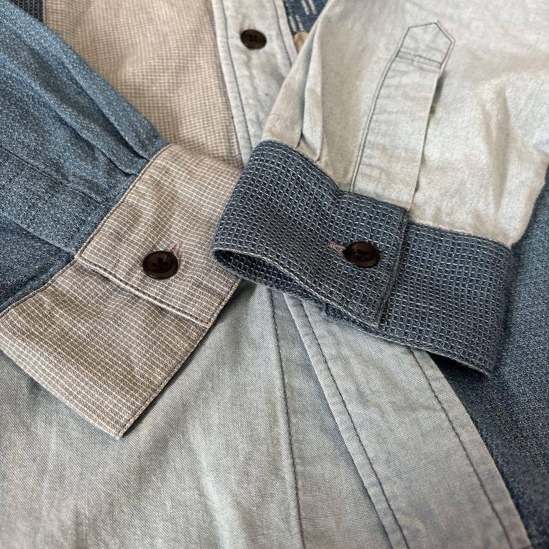 未使用級 FDMTL ファンダメンタル デニムシャツ パッチワーク ブルー XL