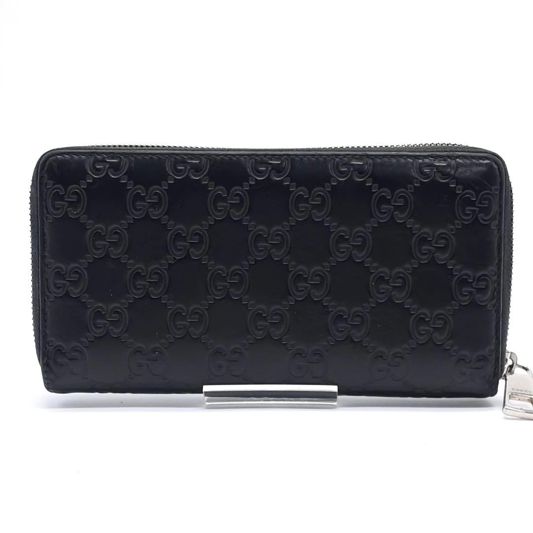 グッチ　長財布　ラウンドファスナー　シマ　インターロッキング　ブラック