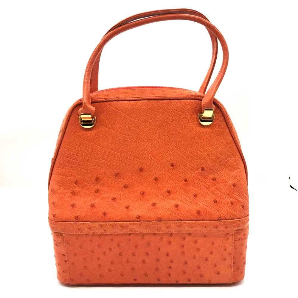 ■COMTESSE■オーストリッチ　バニティ型　ハンドバッグ　オレンジ