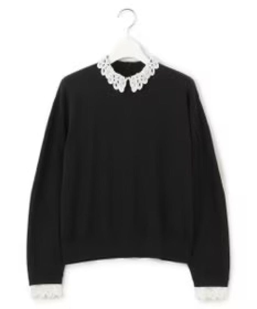 23区【洗える】エンブロイダリーニット　ブラックLサイズ