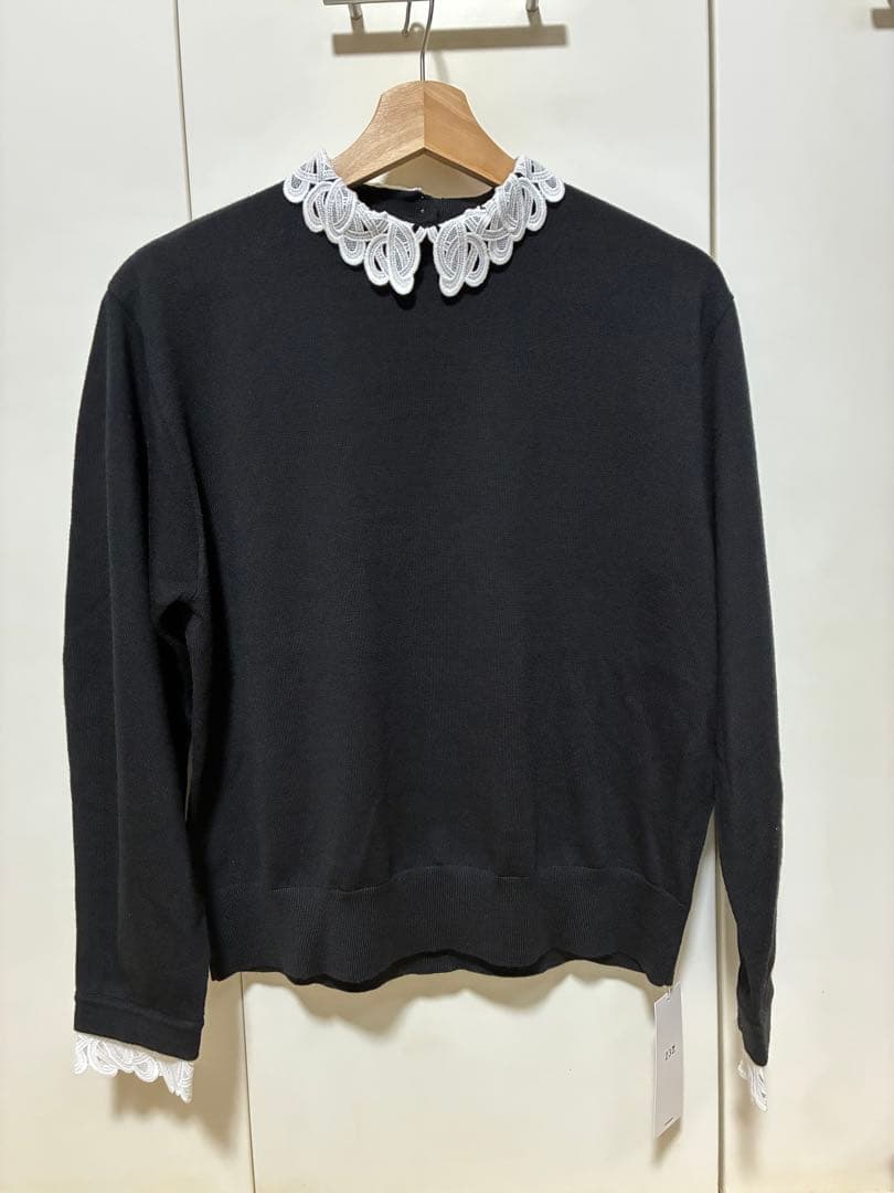 23区【洗える】エンブロイダリーニット　ブラックLサイズ