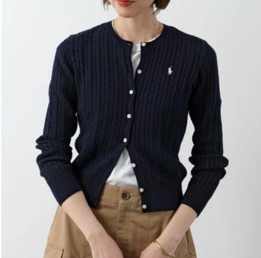 ✨美品 ポロラルフローレン ケーブルニット ネイビー カーディガン S〜Mサイズ