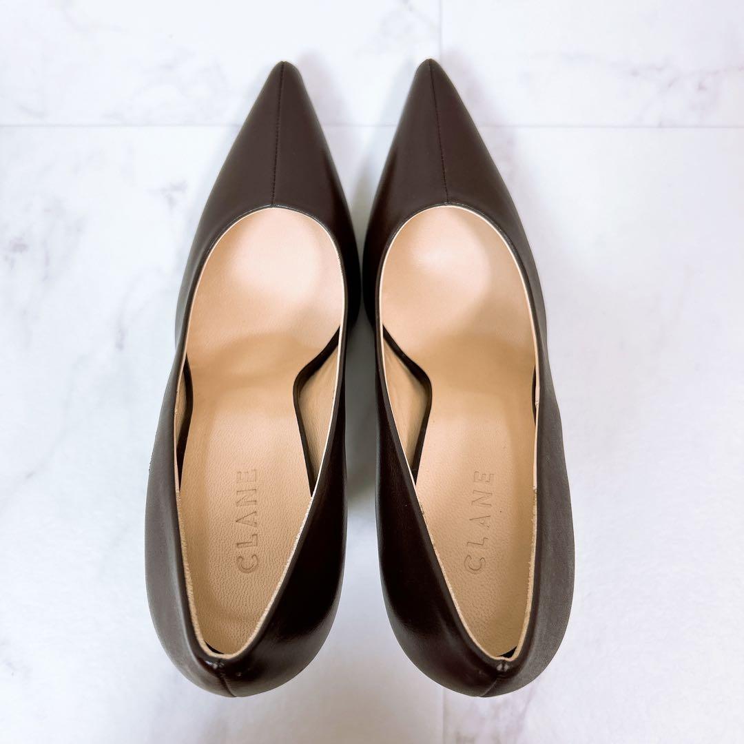 【新品タグ付】クラネ＊牛革 レザー ポインテッドトゥ パンプス 36 ブラウン