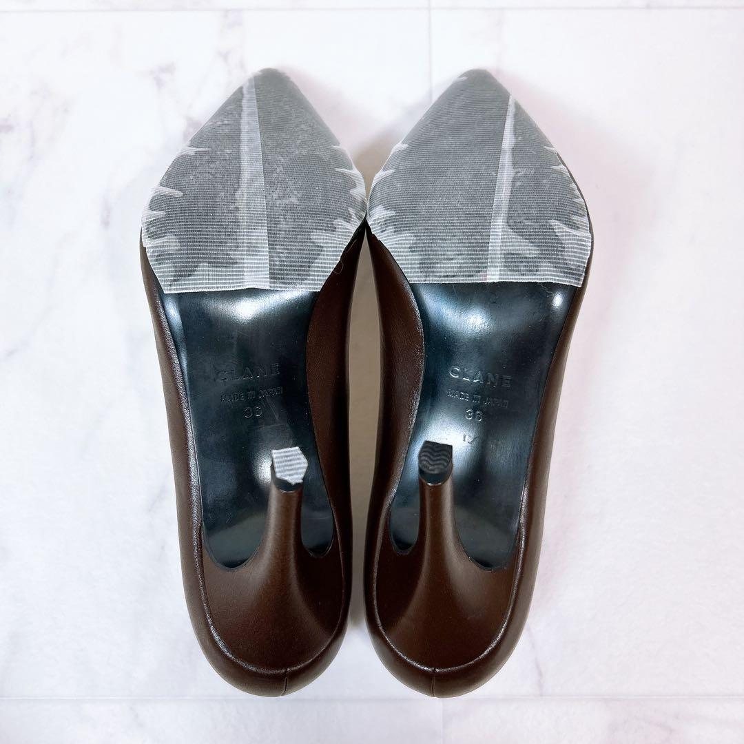 【新品タグ付】クラネ＊牛革 レザー ポインテッドトゥ パンプス 36 ブラウン
