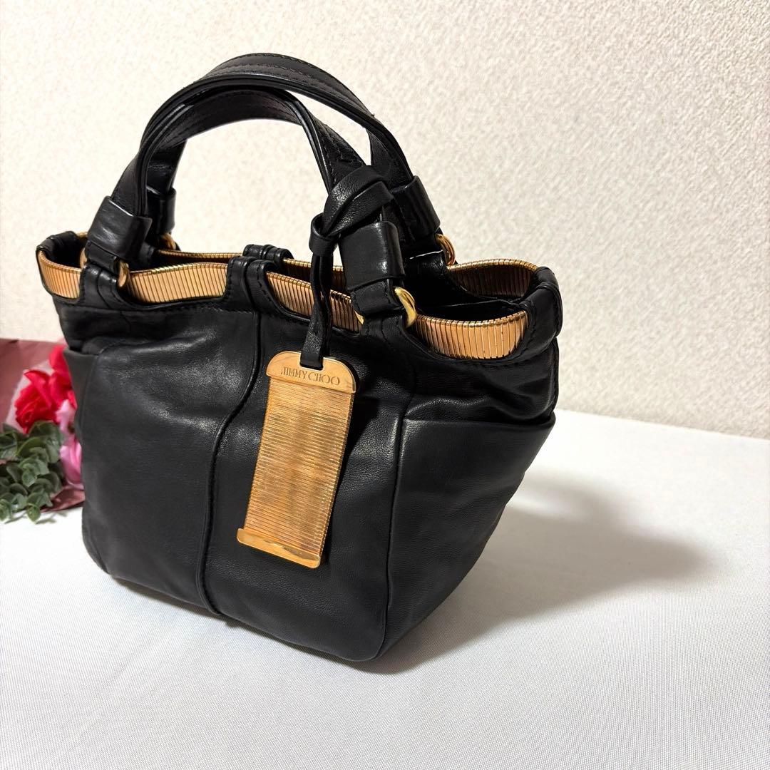 美品 JIMMY CHOO ジミーチュウ ラムスキン ゴールド金具 ハンドバッグ