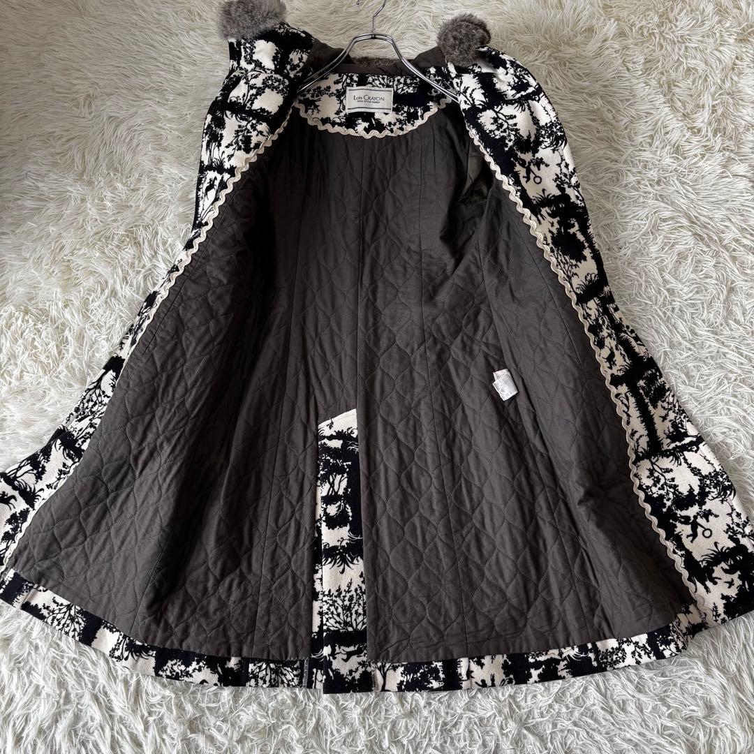 Lois CRAYON✨ダッフルダウンコート　トグル　総柄　フード　リアルファー