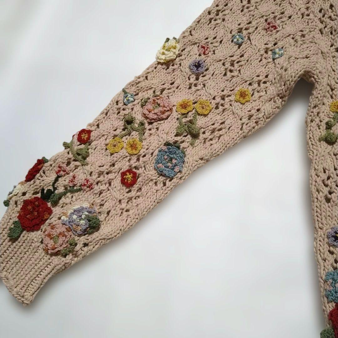 カラフル花モチーフピンクニットセーター カネコイサオ