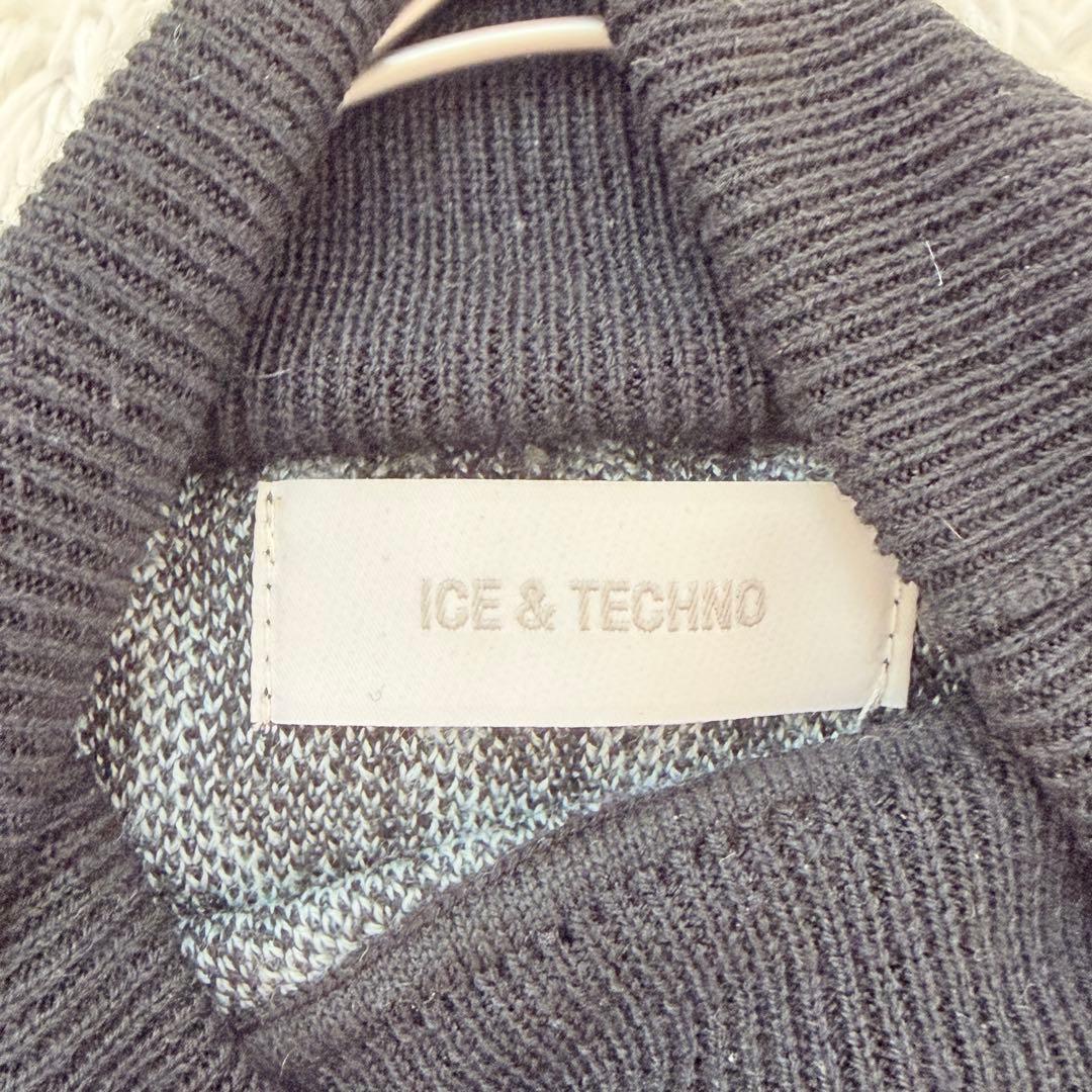 希少 ICE&TECHNO 回路図柄 ハイネックニット ブラック ブルー M