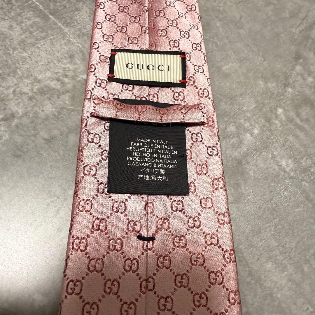 【✨極美品✨】GUCCI グッチ ネクタイ インターロッキング ピンク シルク