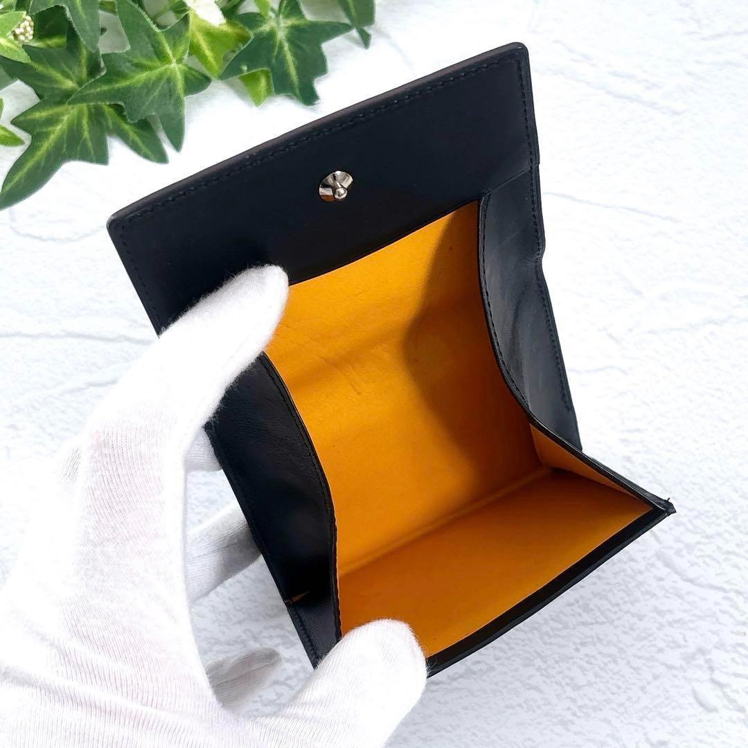 GANZO レザー 本革 ケース ロゴ刻印 カード入れ 黒 イエロー 箱