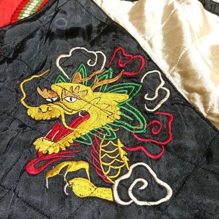 ♦1/4迄♦梵殷 ファイン スカジャン 赤黒 リバーシブル 龍 虎 刺繍