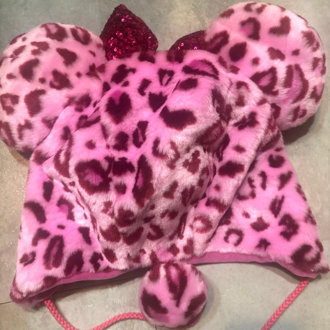 ヒョウ柄　ミニーちゃんファンキャップ　ピンク