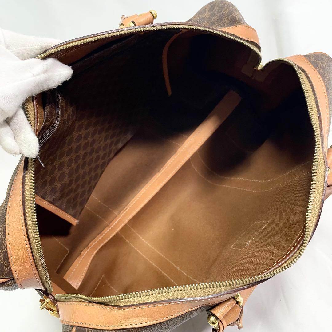 セリーヌ ボストンバッグ マカダム トリオンフ ゴールド金具 レザー 総柄 茶色