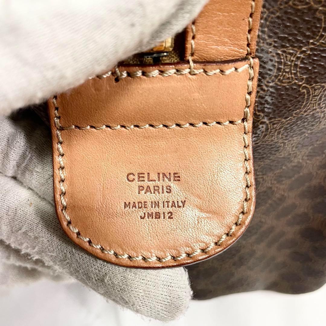 セリーヌ ボストンバッグ マカダム トリオンフ ゴールド金具 レザー 総柄 茶色