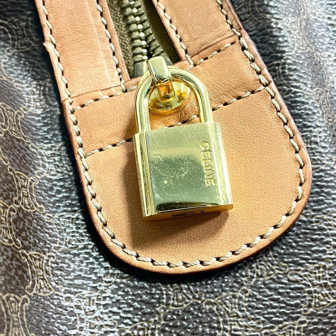 セリーヌ ボストンバッグ マカダム トリオンフ ゴールド金具 レザー 総柄 茶色