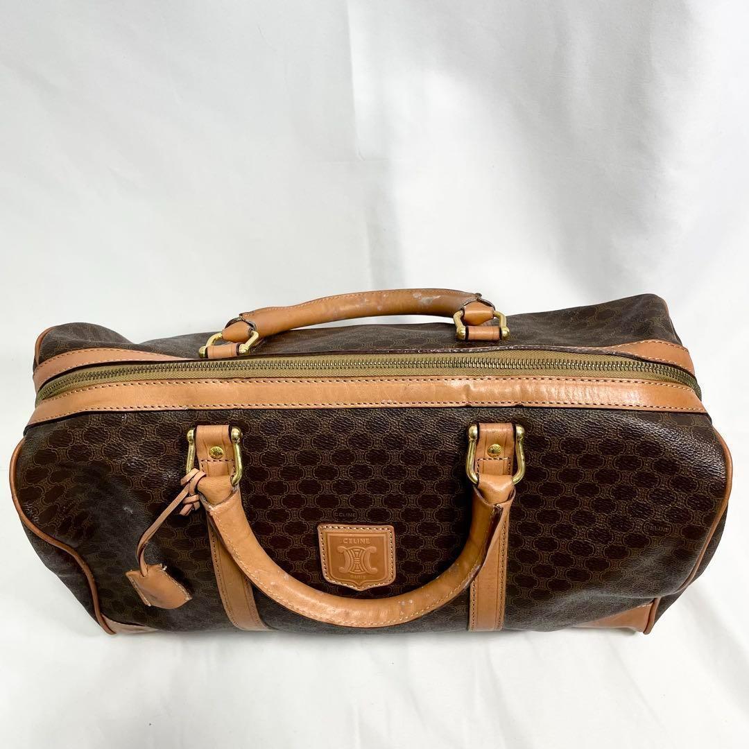 セリーヌ ボストンバッグ マカダム トリオンフ ゴールド金具 レザー 総柄 茶色