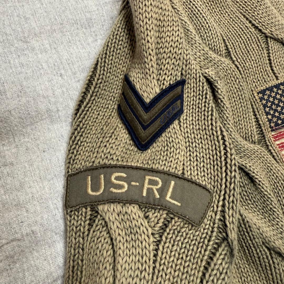 【人気モデル】美品 ラルフローレン コットン ケーブルニット 星条旗 イーグル