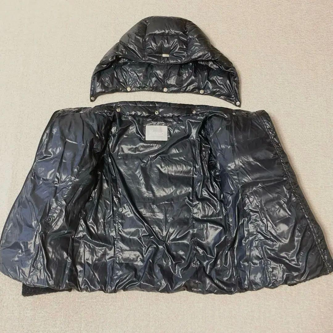 【最終価格】HERNO ヘルノ 軽量ダウンジャケット ネイビー ツイード袖 XS