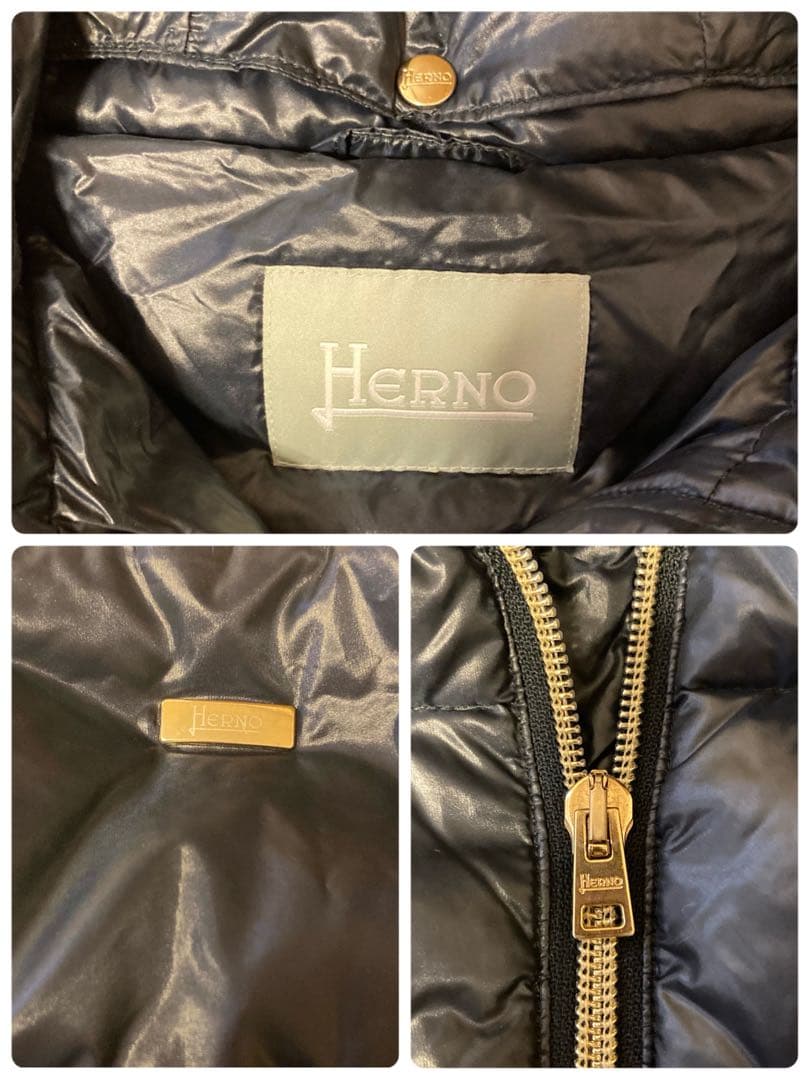 【最終価格】HERNO ヘルノ 軽量ダウンジャケット ネイビー ツイード袖 XS