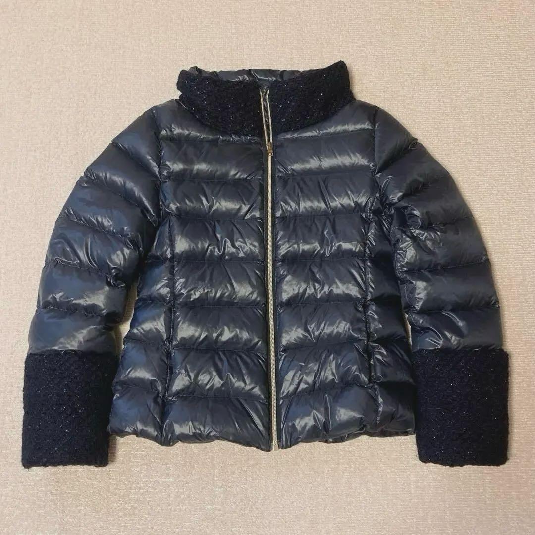 【最終価格】HERNO ヘルノ 軽量ダウンジャケット ネイビー ツイード袖 XS