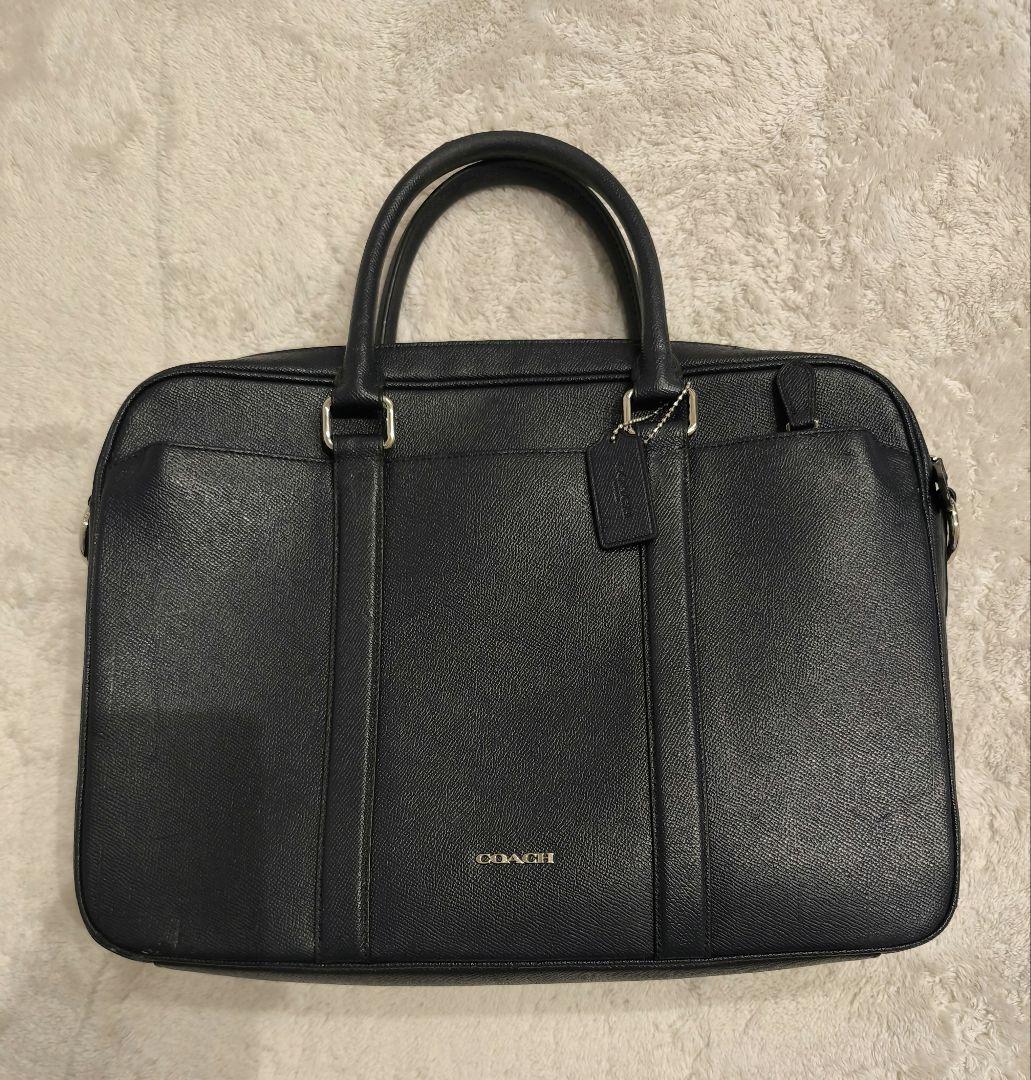 美品COACH 2WAYビジネスバッグ ネイビー ストラップ付き