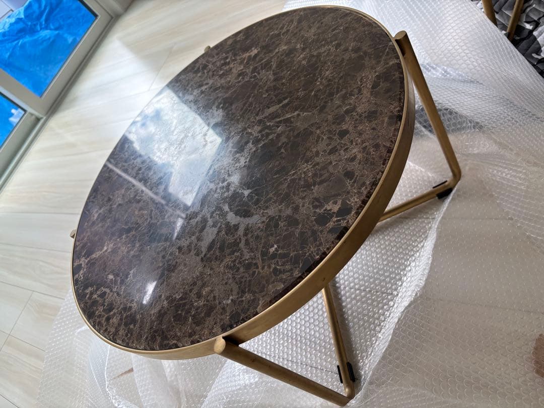 本日21時まで特価！クラッシュゲート 大理石 円形テーブル