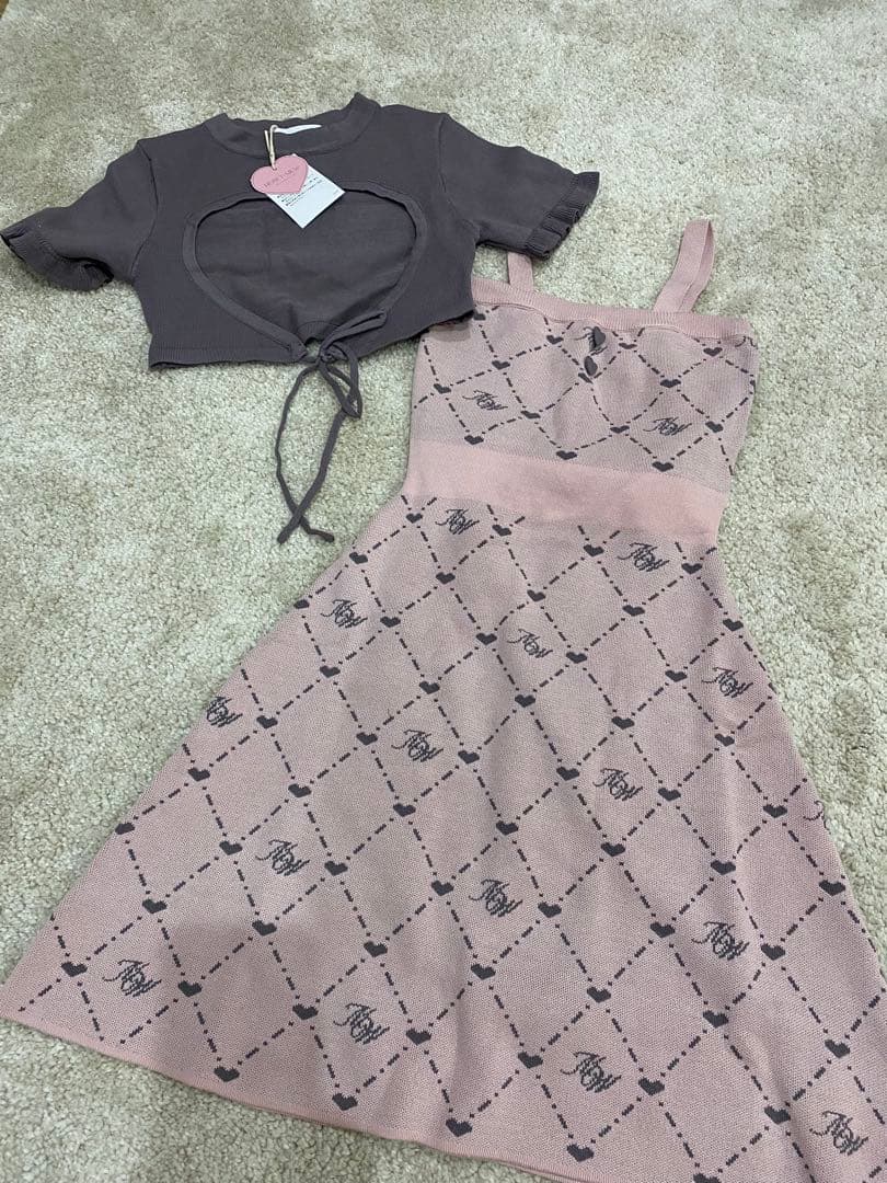 るり❣️モノグラムアンサンブルワンピース ピンク／グレー M